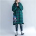 green grid cartoon prints cotton coats oversize hooded warm long sleeve long outwear