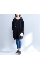 cartoon prints black cotton trench coats plus size casual thick  fit cardigans outwear