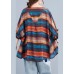 Plus Size Orange Bat wing Sleeve O-Neck asymmetrical design Fall Striped Top