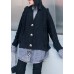 For Spring black knit cardigans oversize knitwear lapel patchwork tops