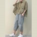 Chic lapel pockets linen shirts women Christmas Gifts khaki blouse