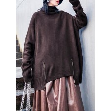 Chunky chocolate crane tops casual high neck Batwing Sleeve knitwear