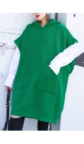 For Spring green sweaters trendy plus size hooded pockets tops