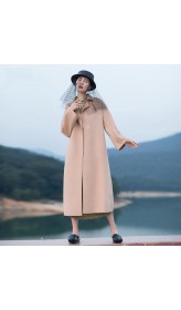 2018 nude pink wool coat plus size tie waist Winter coat lapel collar jacket