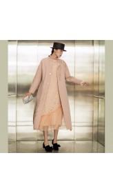 Fine nude pink Woolen Coats Women oversized long sleeve medium length jackets embroidery coats