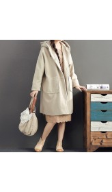 2021 winter light yellow woolen coats plus size hooded elegant trench coat