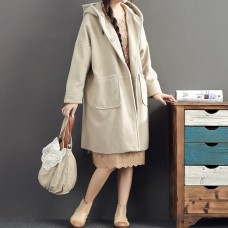 2021 winter light yellow woolen coats plus size hooded elegant trench coat