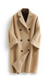 boutique khaki Woolen Coat Women plus size long coat double breast woolen Notched outwear