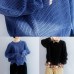 Oversized blue knit blouse open hem Loose fitting knit tops