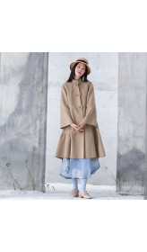 New nude woolen outwear oversized mid-length coats patchwork coats stand collar