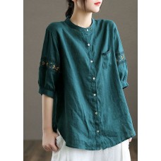 Women Peacock blue Embroideried Patchwork Tops Half Sleeve