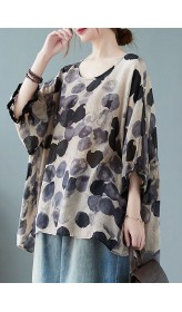 DIY Grey Ruffled Print Shirt Tops Half Sleeve