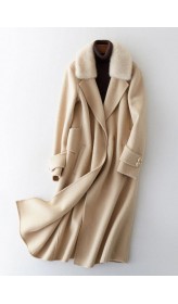 Fashion beige woolen outwear oversized long coats fur collar woolen outwear Notched