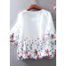 Cute White O-Neck Embroideried Chiffon tops lantern sleeve