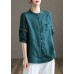 Women Peacock blue Embroideried Patchwork Tops Half Sleeve