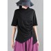 Classy Black High Neck asymmetrical design Cotton Tops Summer