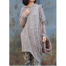 French bige Cotton tunic dressasymmetric tunic long sleeve Dresses