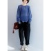 Oversized blue knit blouse open hem Loose fitting knit tops