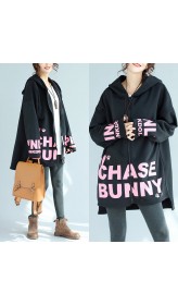 baggy loose black cotton hooded coats winter casual oversize prints outwear