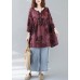 Bohemian v neck linen cotton summerclothes red prints Dresses shirts