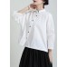 Fine White Peter Pan Collar Button Summer Blouse Tops