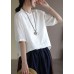 French White Button Embroideried Cotton Shirts Half Sleeve