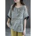 Casual Pink Print Patchwork Summer Linen Shirt Half Sleeve