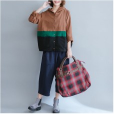 autumn fashion patchwork chocolate cotton coat loose  chunky cardigans outwear