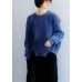 Oversized blue knit blouse open hem Loose fitting knit tops