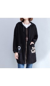 black autumn hooded cotton coats plus size casual zippered casaul cardigans outwear