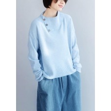 Cozy winter light blue knit sweat tops fashion long sleeve clothes