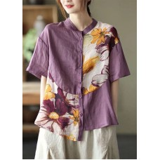 DIY Purple Button Patchwork Fall Half Sleeve Top