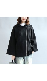 Black woolen cape coats oversized zippered short jackets