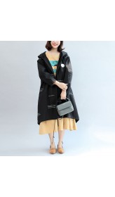 2021 fall black alphabet print cotton blouse oversize long sleeve hooded coat