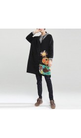 new autumn black  fit cotton coats loose casual hooded cardigan cartoon print