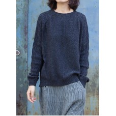 Oversized black gray knit blouse side open casual o neck sweaters