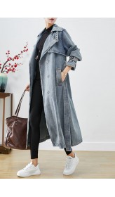 Stylish Light Blue Double Breast Oversized Denim Trench Coats Fall