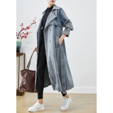 Stylish Light Blue Double Breast Oversized Denim Trench Coats Fall