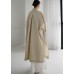 Casual Beige Peter Pan Collar Button Wrinkled Side Open Trench Coats Long Sleeve