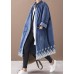 French denim blue Plus Size box coat Shape stand collar drawstring coat French denim blue Plus Size box coat Shape stand collar drawstring coat