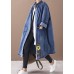 French denim blue Plus Size box coat Shape stand collar drawstring coat French denim blue Plus Size box coat Shape stand collar drawstring coat
