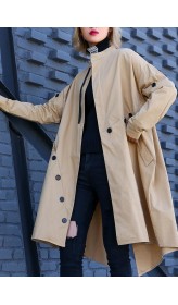Elegant khaki Coat Women plus size medium length stand collar asymmetric coat