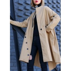 Elegant khaki Coat Women plus size medium length stand collar asymmetric coat