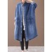 French denim blue Plus Size box coat Shape stand collar drawstring coat French denim blue Plus Size box coat Shape stand collar drawstring coat