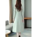 Mint Green Embroideried Floral Woolen Maxi Trench Coat Long Sleeve