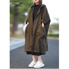 Unique Green Button Pockets Patchwork Fall Hoodies Outwear Long sleeve