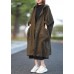 Unique Green Button Pockets Patchwork Fall Hoodies Outwear Long sleeve