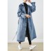 Art Light Blue Lapel Double Breast Denim Trench Coats Fall Art Light Blue Lapel Double Breast Denim Trench Coats Fall