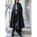Loose lapel Cinched fine coats women black baggy coat