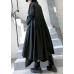 Loose lapel Cinched fine coats women black baggy coat